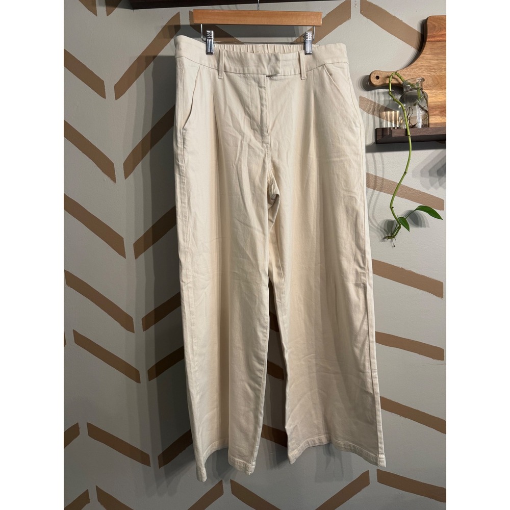 American Eagle Denim Pants Womens 12‎ Cream Wide Leg Stretch High Rise Trouser